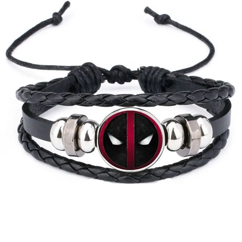 

Cartoon Marvel Deadpool Alloy Plated Retro Silver Pull-out Leather Cord Simple Bracelet Accessories Commemorative Holiday Gift