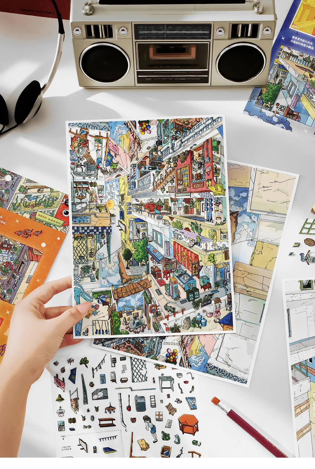 Kawaii The Hanging City 3D Lake Hut Landschaft Aufkleber DIY Taschenkabine Szene Festival Geschenk ﻿ – Detail 15