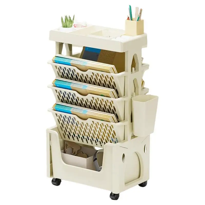 

5 Tier Movable Book Shelf On Wheels Rotatable Storage Bookcase Creative Bookshelf Display Stand Home Decoration DIY Book