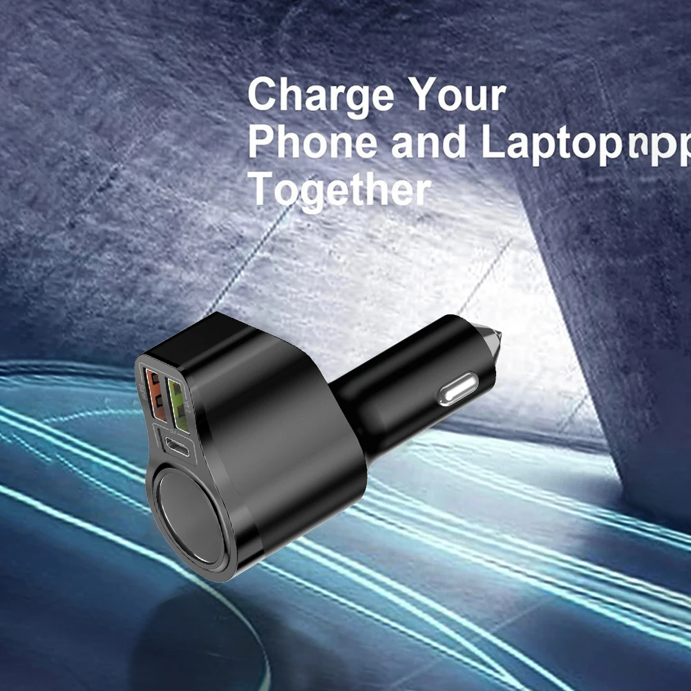 66W 4 Ports multifunctional Car Plug Lighter Power Adapter 3.1A Dual USB PD Car Phone Fast Charger For iphone Huawei