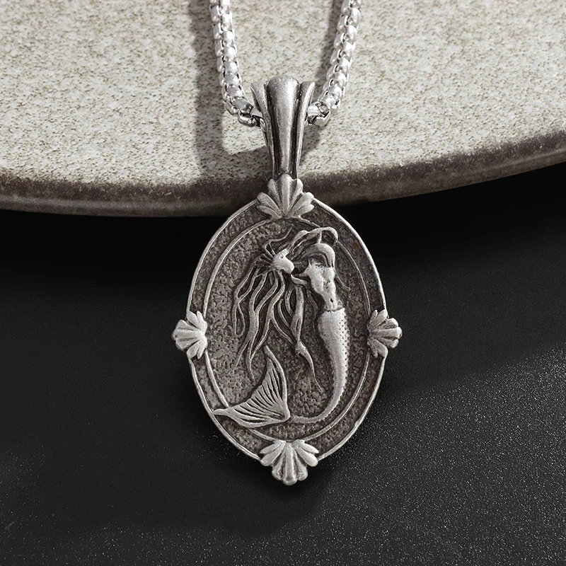 

Vintage Mermaid Pendant Necklace Men Women Punk Hip Hop Party Jewelry