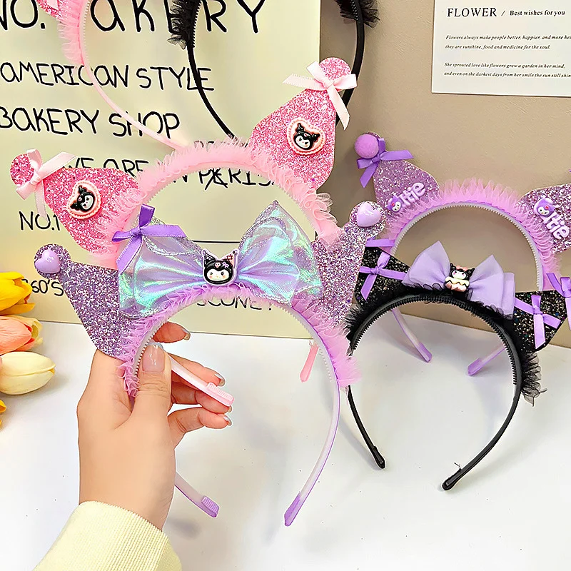 

Повязка на голову Sanrio Kuromi Miniso с героями мультфильмов, милые аксессуары для волос Kuromi Kawaii, модные подарки для детей и девочек на праздник