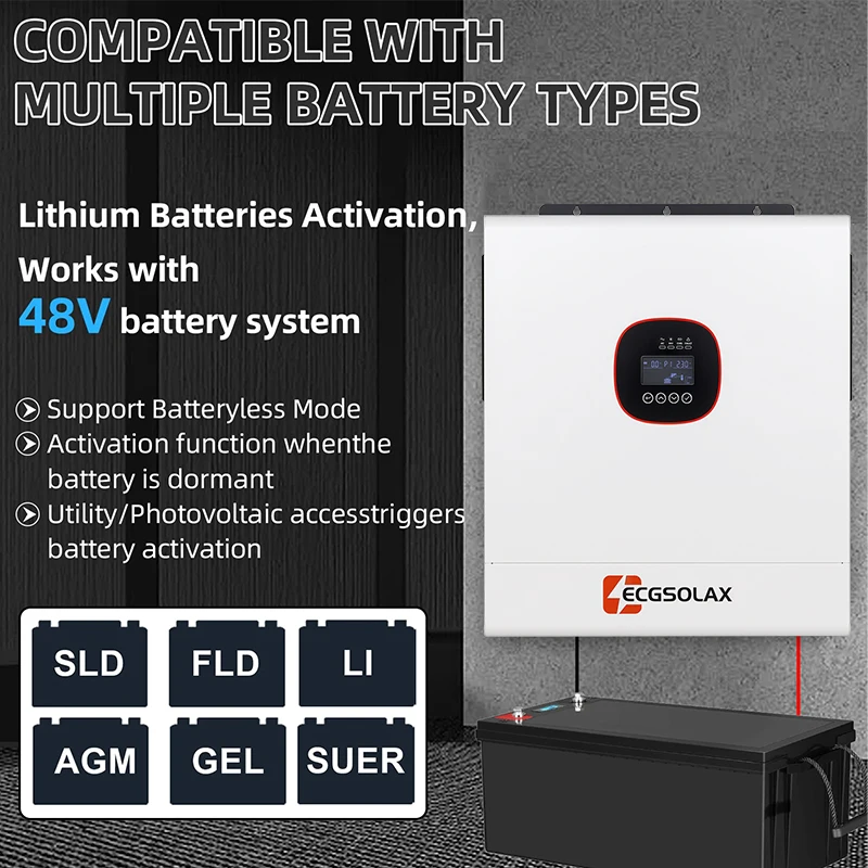 ECGSOLAX 12KW 하이브리드 태양광 인버터 48V 230Vac 듀얼 MPPT 160A 충전기 순수 정현파 오프그리드 하이브리드 인버터 최대 PV 500VDC