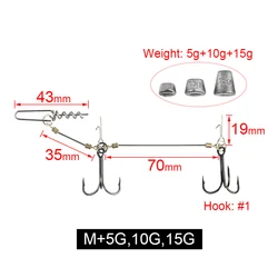 Enhanced Fishing Rig Hook and Connector Set with Weights for Soft Bait and Sharp Treble Hooks (M)