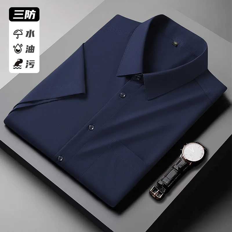 Men Waterproof Shirts 52 54 Short Sleeve Plus Size Big Shirt 10XL 9XL 12XL 50 Summer Formal White anti oil Shirt 160KG 3