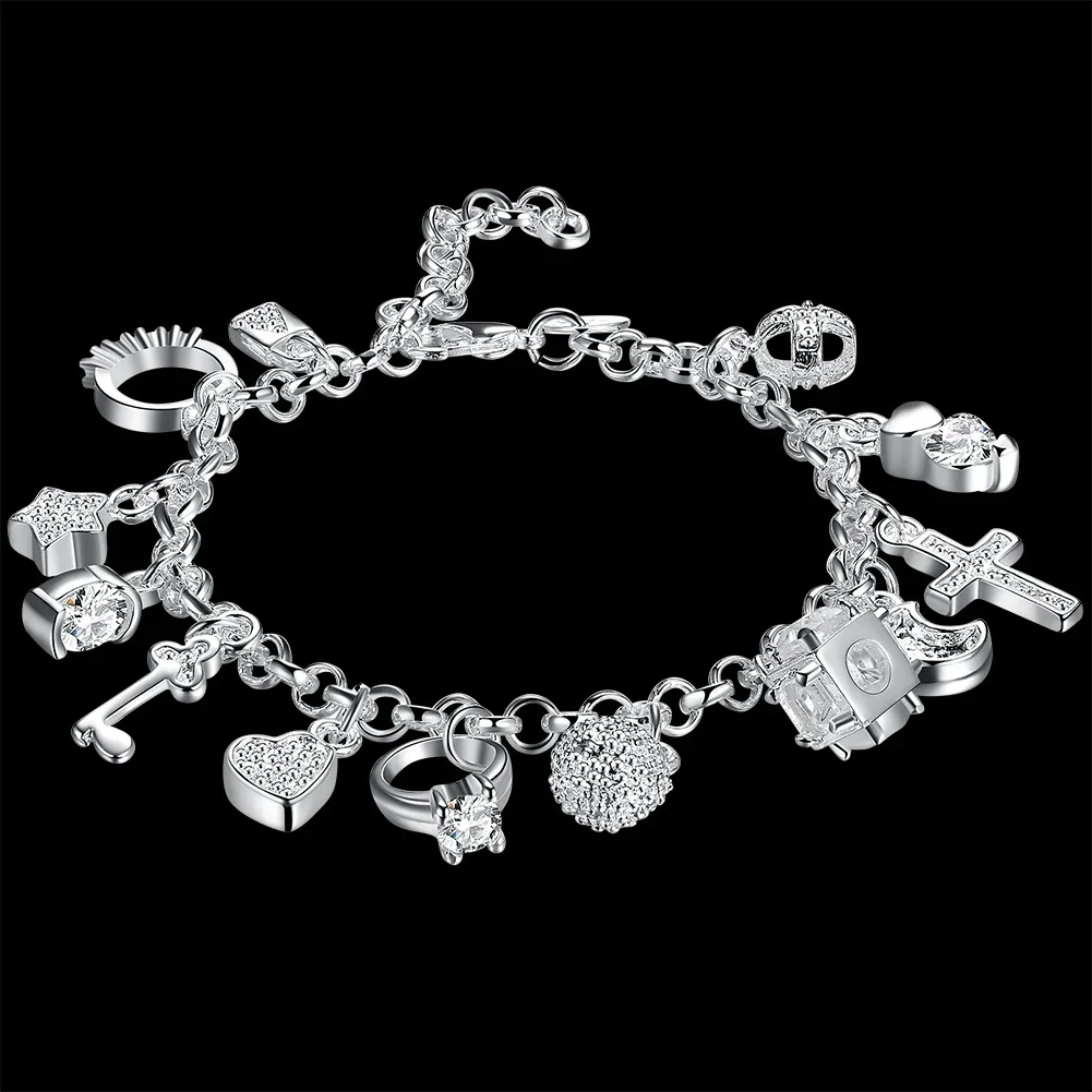

Hot Street Fashion 925 Stamp Silver Fine Zircon Heart Key Pendant Bracelet for Woman Party Gifts Wedding Accessories Jewelry