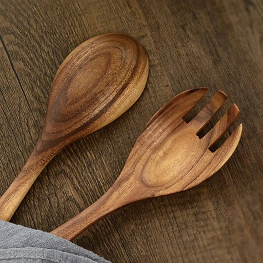 Mixing Cooking Cutlery Serving Salad Dinner Natural Large Spoons Tableware Fork Wooden Spoon