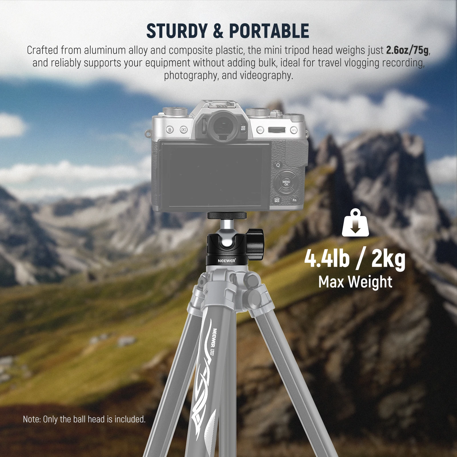NEEWER Mini testa a sfera, adattatore per montaggio su fotocamera con testa per treppiede portatile per cursore monopiede con luce anulare a LED per videocamera d'azione DSLR  44