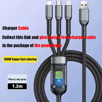 Lenovo 200000mAh Solar Power Bank Built Cables Solar Charger 2 USB Ports External with LED Light Super Fast Charger Power Bank 9