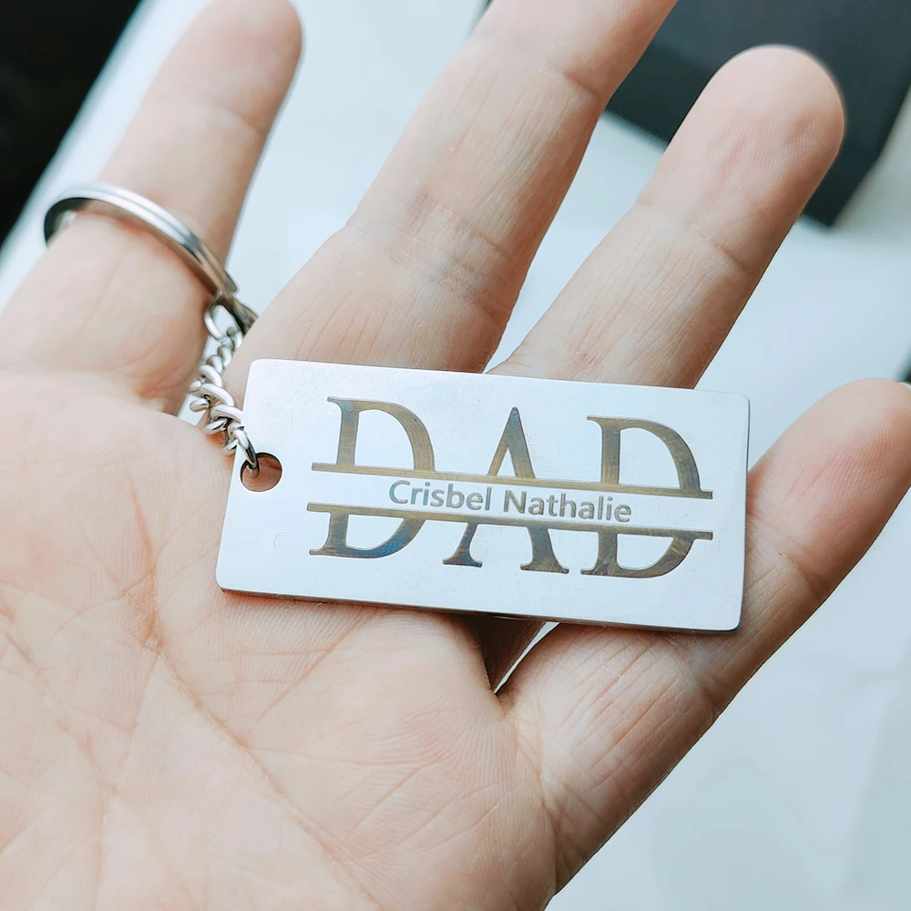 Custom Engraved Name Key Ring Stainless Steel Dad Key Chain Father's Day Gift