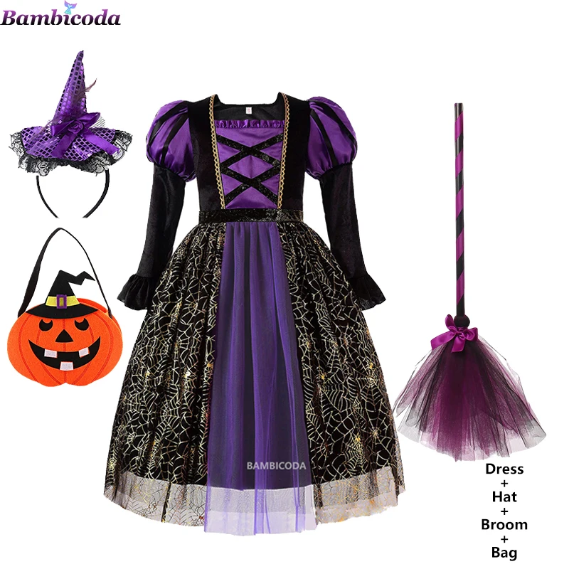 thumbnail image 1 of Vestido de fiesta de bruja para niñas de Halloween, disfraz de fantasma gótico, bata, vestido con tutú, sombrero de bruja para fiesta de carnaval de Purim, 1 of 5