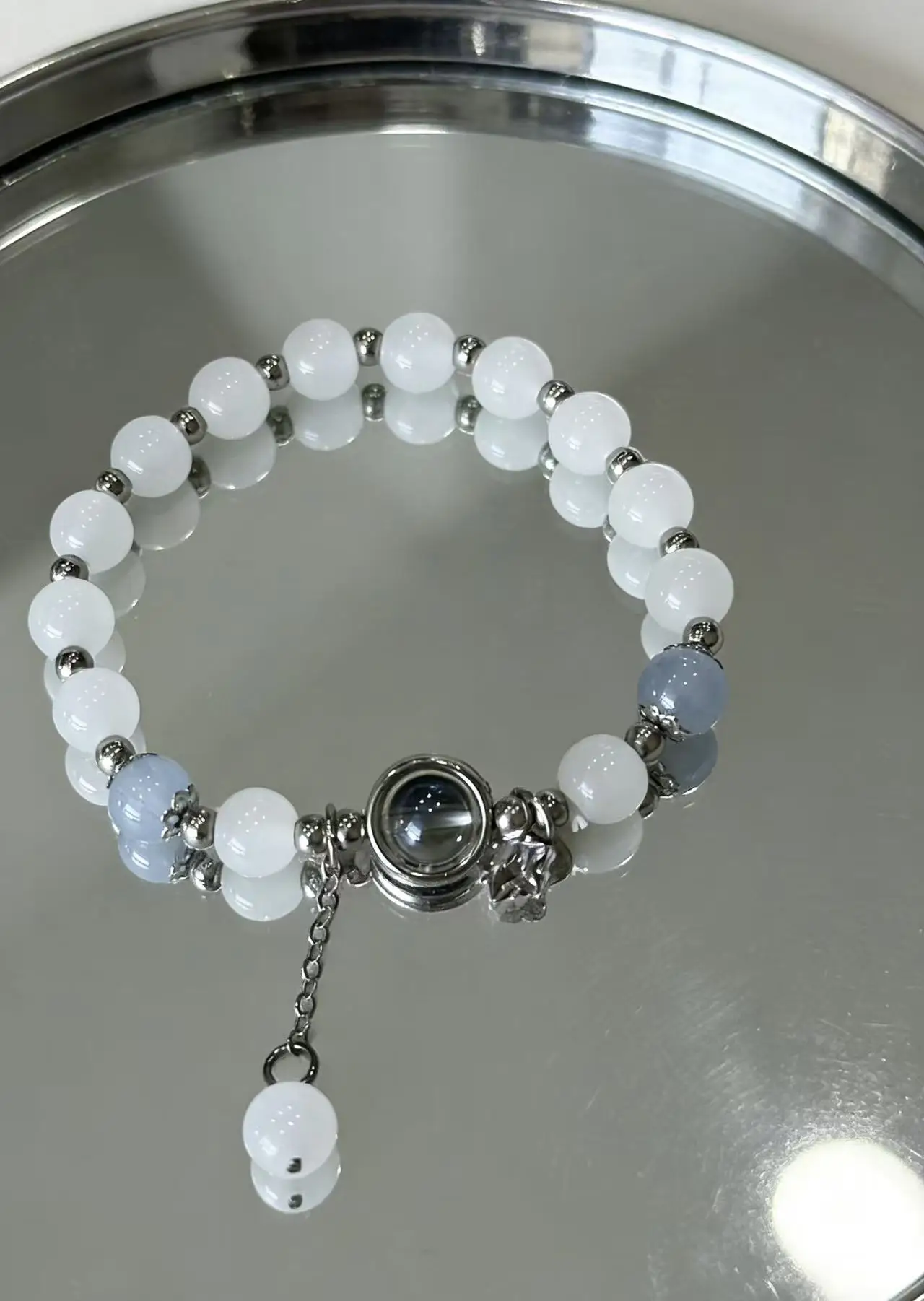 Moonstone Cat Eye Pendant Crystal Bead Bracelet For Women