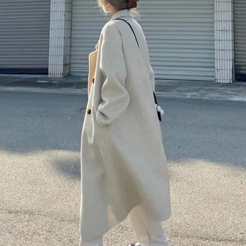 Wool Coat for Women 2023 New Fashion Elegant Women Coat Office Lady Turn Down Collar Double Breasted Loose Long Coat Women