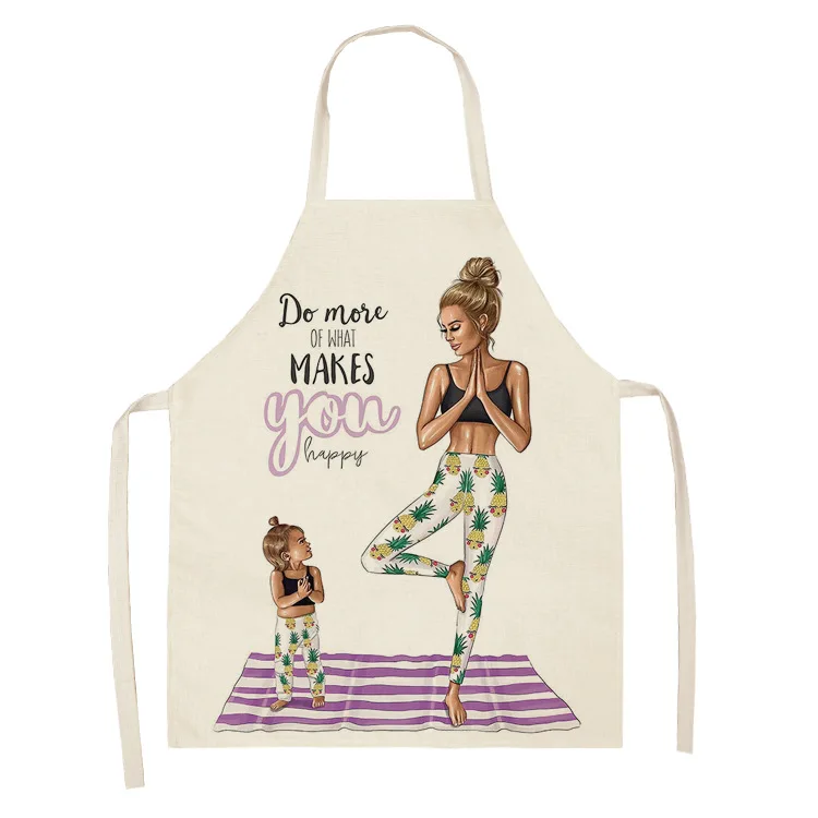 Home Mom and Daughter Kitchen Cooking Apron Parent-child Printed Home  Sleeveless Cotton Linen Aprons for