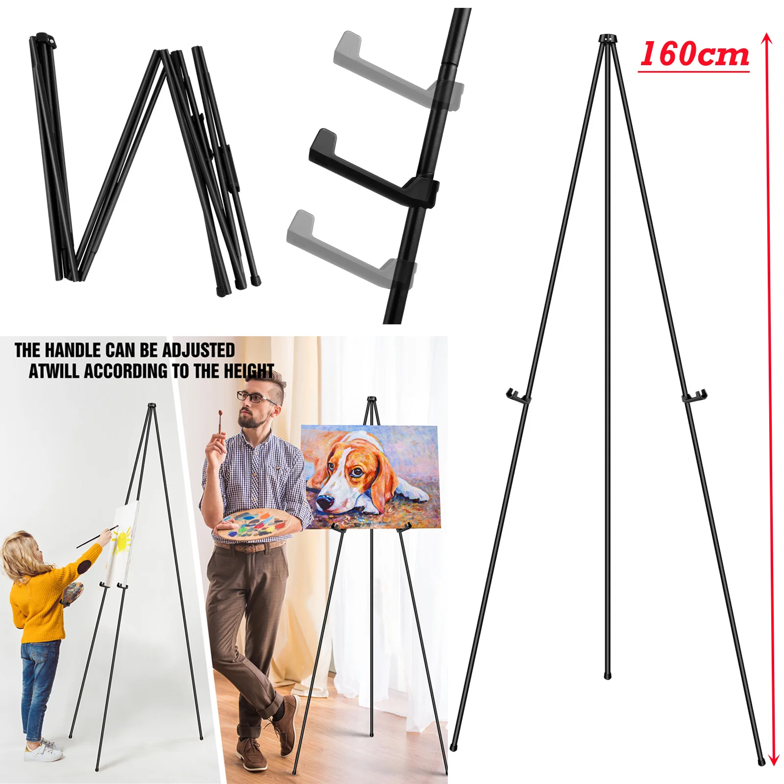 DayPlus Tragbarer Staffelei-Ständer für Hochzeit, Malerei, Display, zusammenklappbar, verstellbare Künstler-Stativ-Staffelei aus Metall mit Tasche, 160 cm/63 Zoll