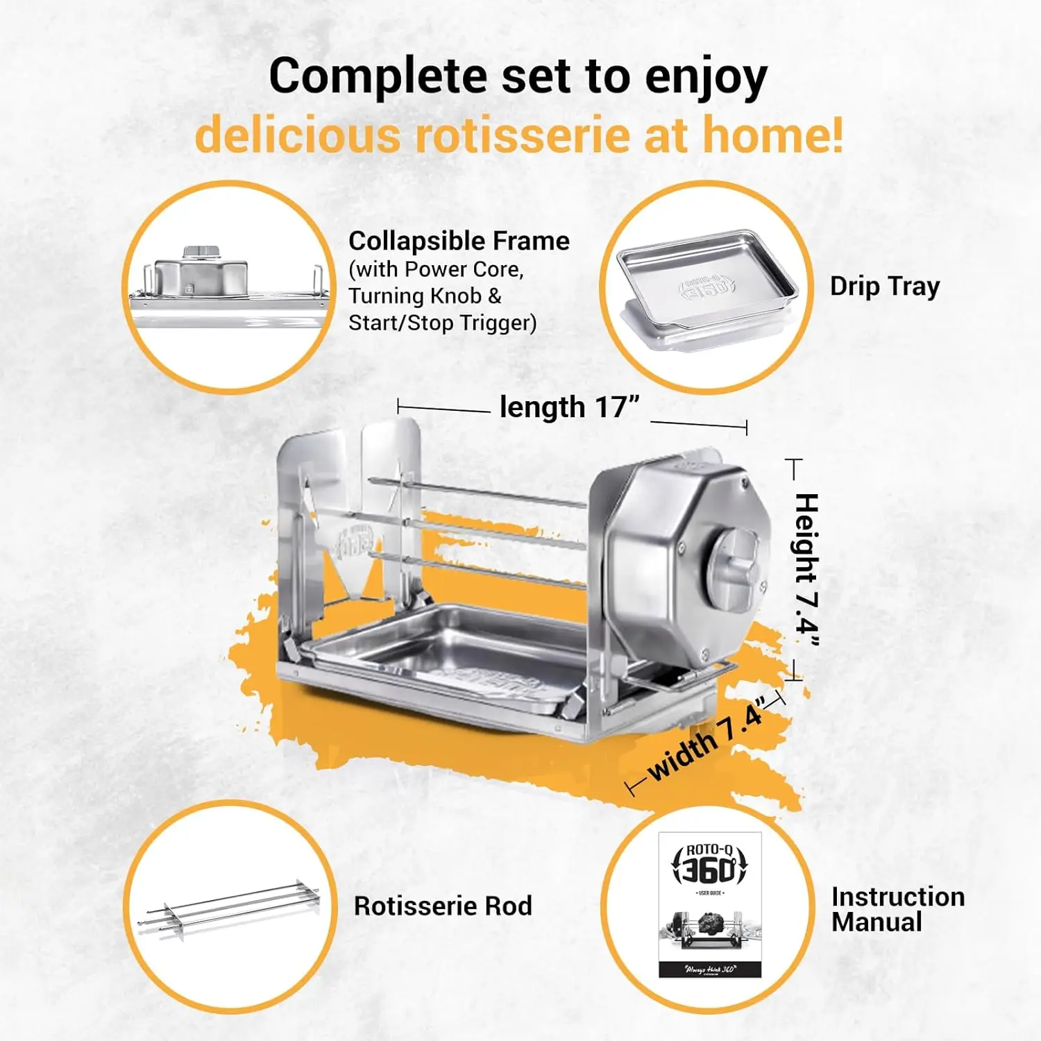 Rotisserie Kit for Grills, Ovens, Smokers - Stainless Steel - Non-Electric Spit Roaster - Gas/Charcoal BBQ 2