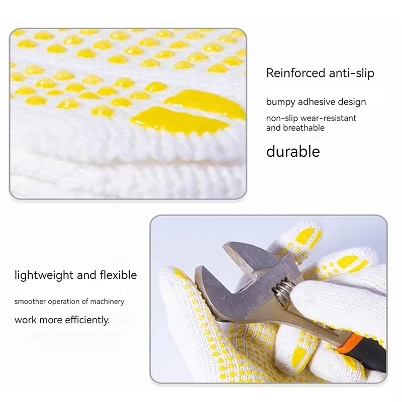 15/30 pairs Work Gloves with Anti Slip Grip PVC Dots Safety Cotton Protection ,for Painter, Mechanic Industrial Construction mit