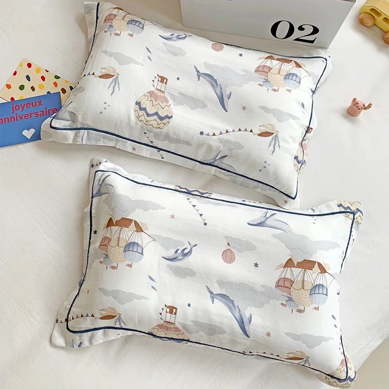 Class A Children's Bamboo Cotton Pillowcase 30x50 Cartoon Baby Pillowcase Latex Pillow Pure Cotton Summer Baby Pillow Cover