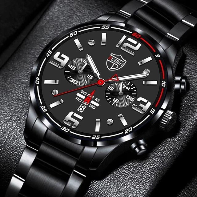 Fashion Mens Watches Luxury Black Stainless Steel Quartz Wrist Watch Man  Business Watch for Men Calendar