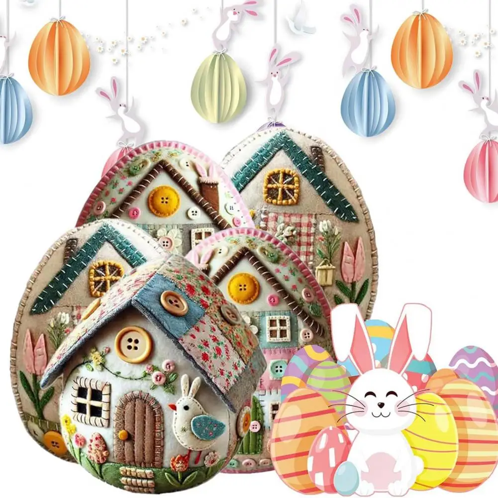 Patchwork Felt Egg House DIY Kit Colorful Basket Fillers Felted Eggs Craft Kit Handmade Easter Egg House Felt DIY Package