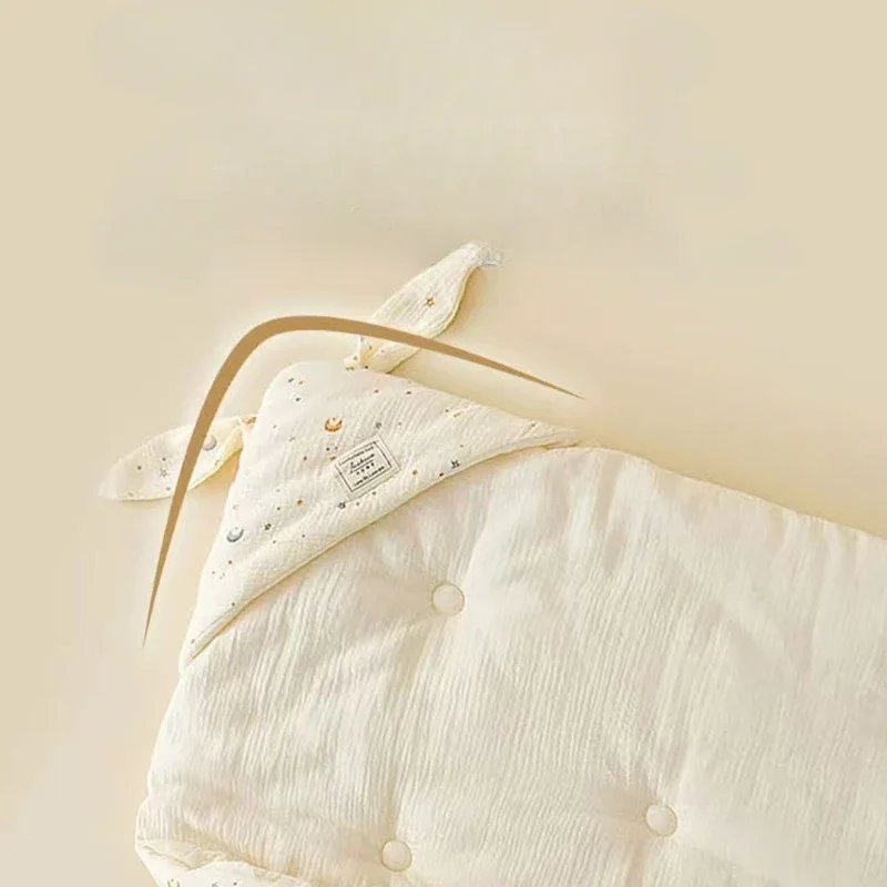 Crinkle Cotton Newborn Swaddle Blanket with Bunny Ears Quilted Hospital Delivery Wrap Extra Soft Thermal Baby Swaddling