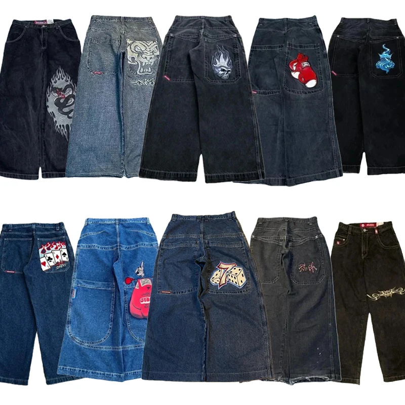 JNCO Wide Leg Jeans Men Y2K Hip Hop Harajuku High Quality Embroidered Denim Pants Streetwear Aesthetic Casual Baggy Trousers New