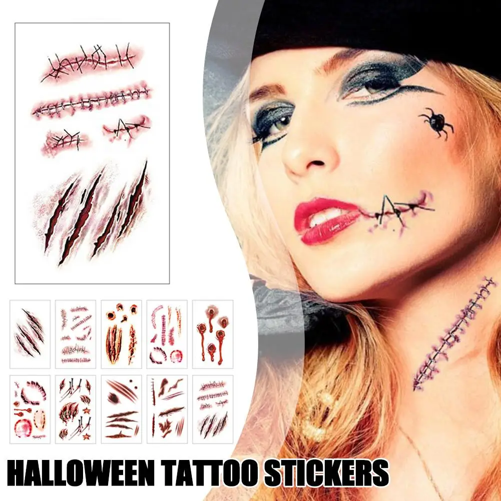 

Halloween Temporary Tattoo Stickers Terror Realistic Injuries Prop Party Wound Supplies Pril Stitched Prank Tattoo Fool Sti Z9U5