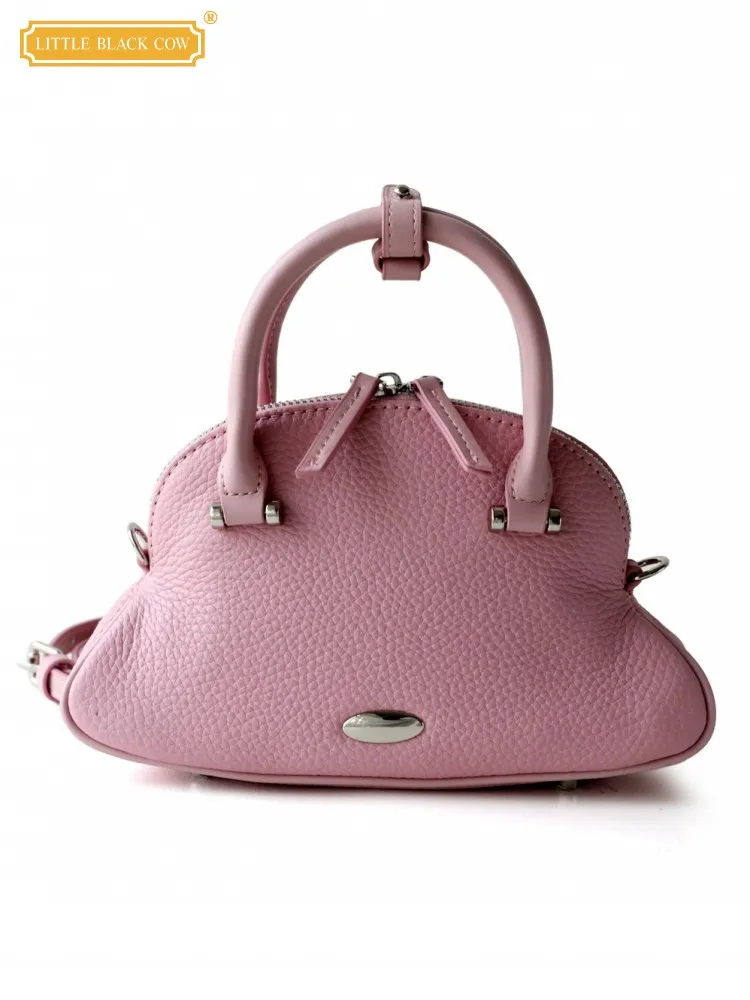 Women Cowskin Genuine Leather Bag Fashion Design Shell Totes Office Ladies Handbag Solid Color Crossbody Single Shoulder Bags