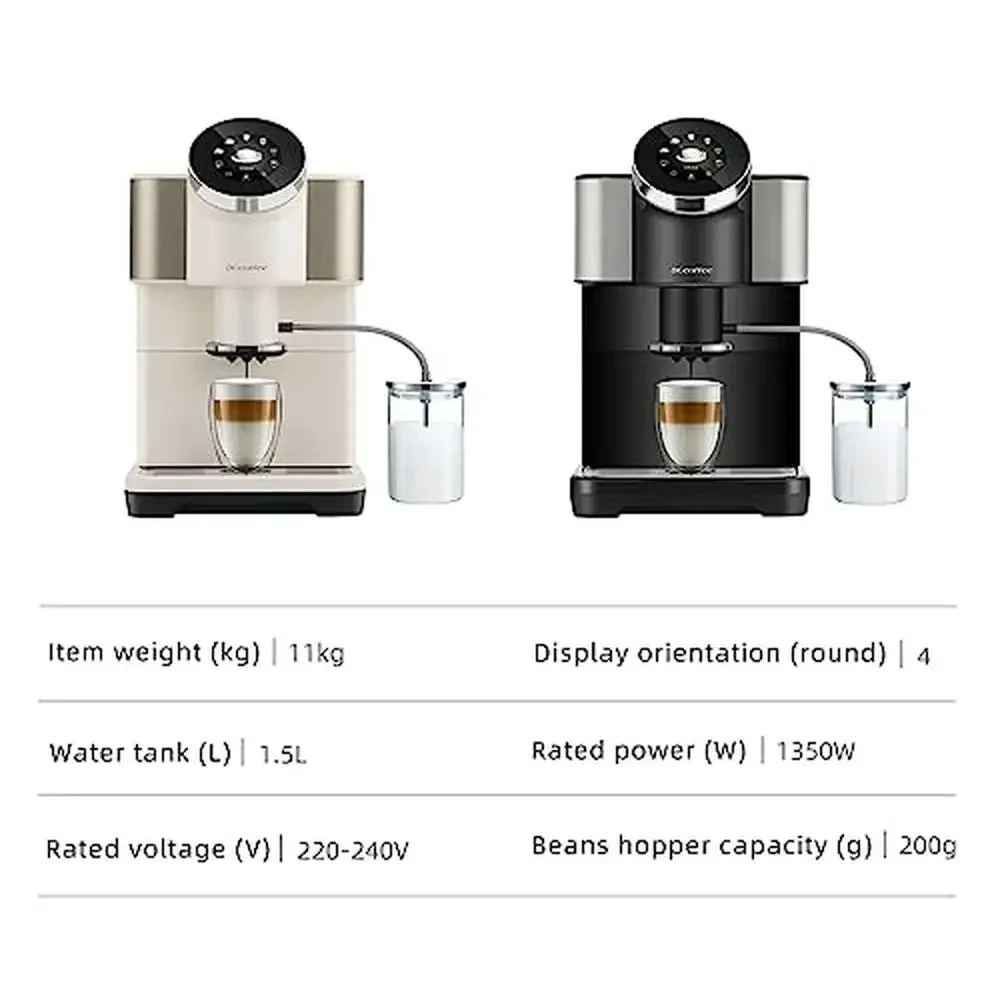 Automatic Espresso Coffee Maker with Milk Frother Visible Bean Hopper Detachable Water Tank Touch Screen Home Brewing Machine 6
