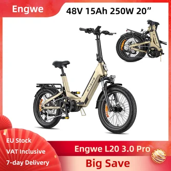 Engwe L20 3.0 Pro Bici Elettrica Pieghevole 250W 48V 15Ah 20*3.0" Step-throu E-bike 2h 8A Ricarica Veloce 100Nm 160km Freno Idraulico