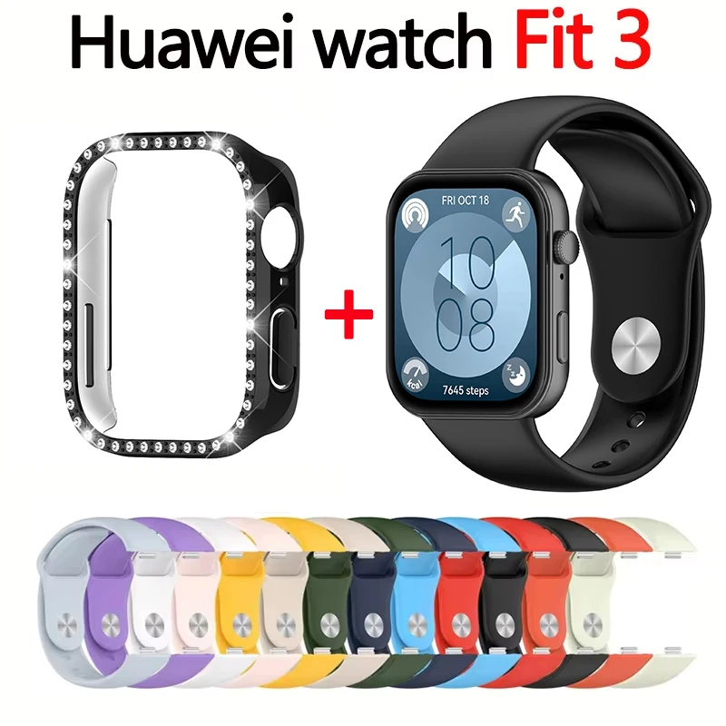 Silicone Band with Diamond-Accent Case for Smartwatch - Sporty Replacement Strap Accessory