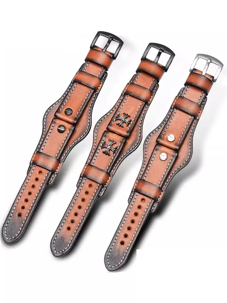 Vintage Leather Hand-Brushed Watch Strap - Waterproof Accessory