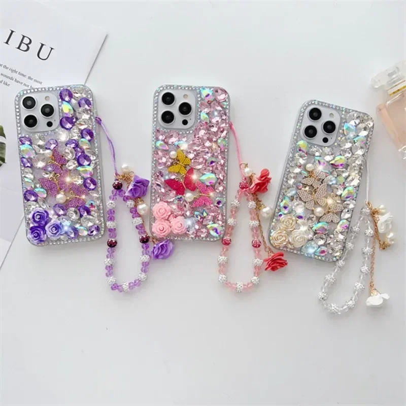 Luxury Bling Diamond Butterfly Flowers Rhinestone Case Capa For HuaweiP30 P50Pro P40lite Mate30 40 For Honor8X 9X 50 60Pro Cover
