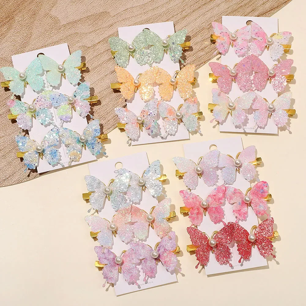 4/6Pcs Colorful Butterfly Hairpins Girl Hair Clips Barrettes Women Sweet Hair Ornament Rainbow Headwear Fashion Hair Accessories 6