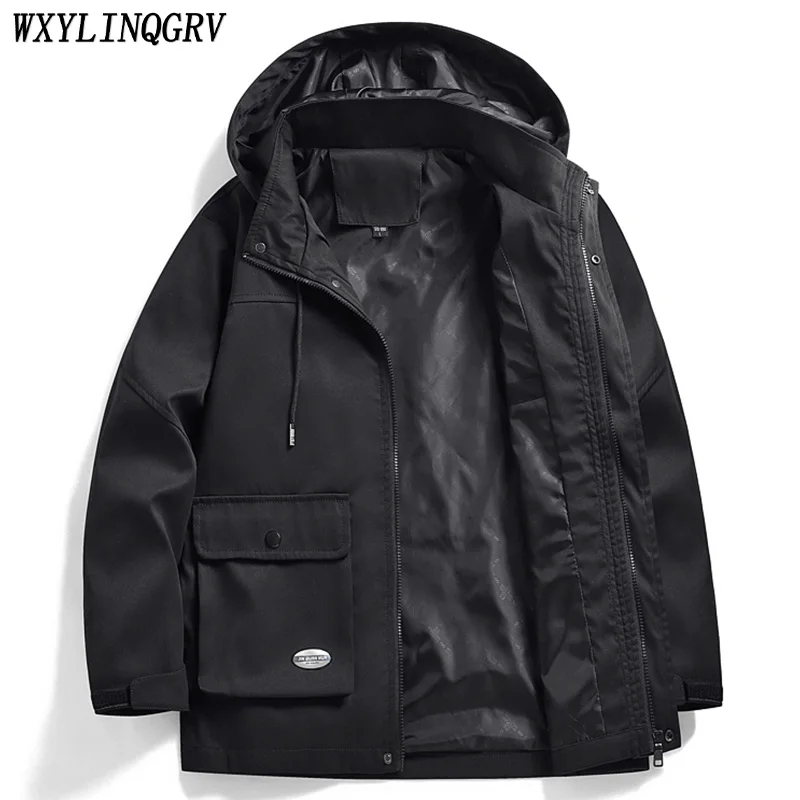 

Men Fashion Spring Windproof Hooded Jackets Coat Men Plus Size 8XL Autumn Outdoor Multiple Pockets Detachable Hat Men Jackets