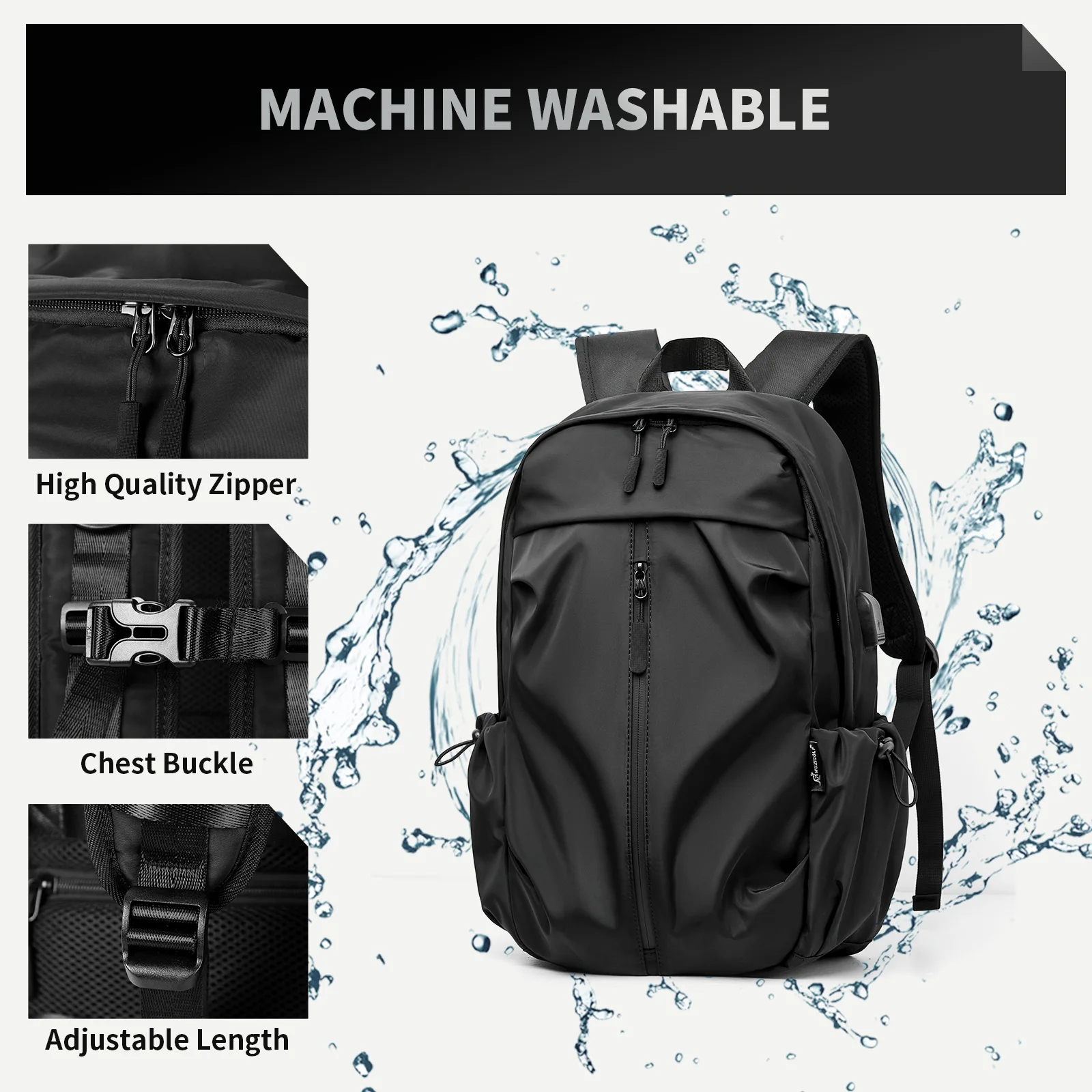 Black Carry on Backpack for Men Women Waterproof College Backpack