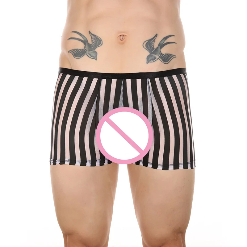 

Mens Sexy See Through Boxer Shorts Lingerie Gay Panties Striped Sissy Underwear Slip Homme Penis Pouch Underpants Boxershorts