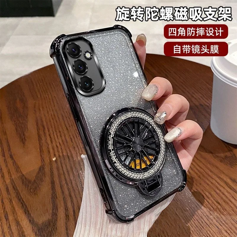 Magsafe Glitter Plating Case with Gyro Mirror Holder Cover