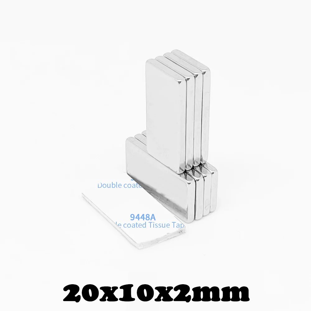 3M 양면 접착 테이프 포함 블록 검색 자석, 강력한 네오디뮴 자석, 20x10x2mm, 5, 10, 20, 50, 100, 150 개