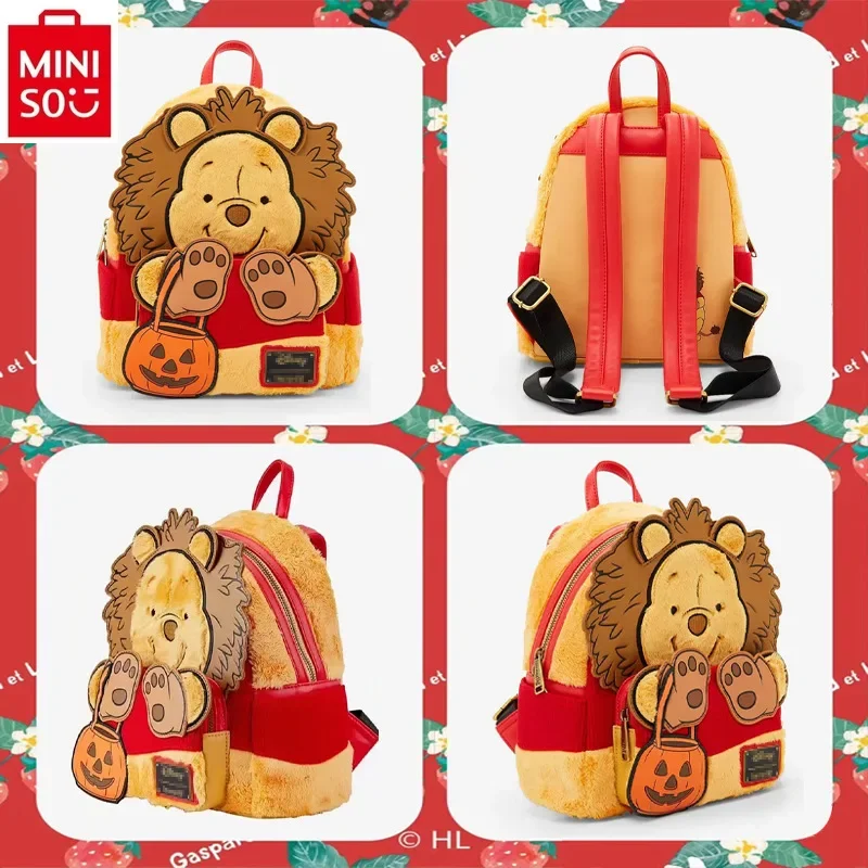 MINISO Disney Winnie Bear Crossdressing Plush Cute Student Backpack High Quality Large Capacity Storage Fashion Backpack