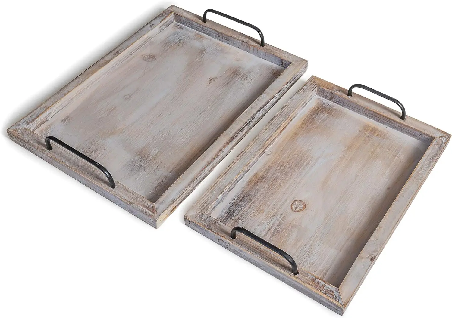 Rustic Vintage Food Serving Trays| Nesting Wooden Board with Metal Handles | Stylish Farmhouse Decor Serving Platters | 6