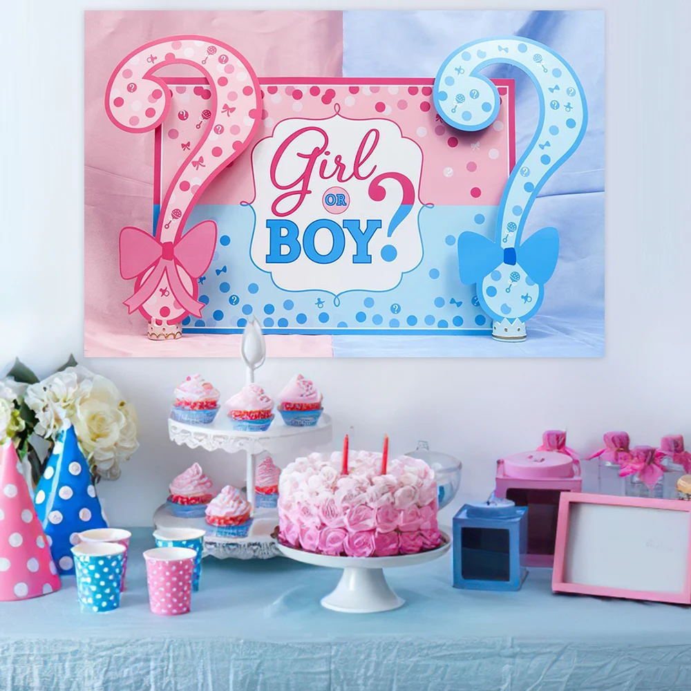 Newborn Gender Reveal Party Boy Or Girl Baby Shower Backdrop He Or She Blue Pink Background Decor Gender Reveal Party Supplies
