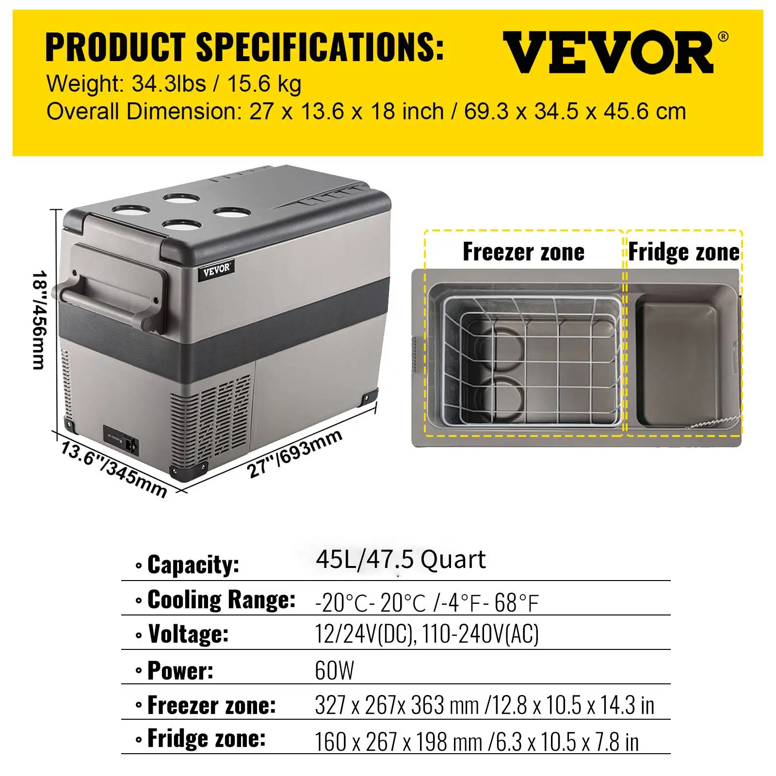 Réfrigérateur Voiture Mini Congélateur Portable 12/24V DC 110/240V Camping  55L Très Grande Capacité - Glacières (10709789)