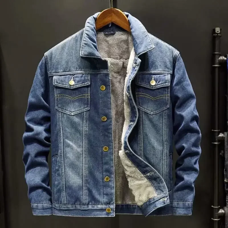 Winter Men's Denim Jacket Padded Thicker Warm Jacket Top