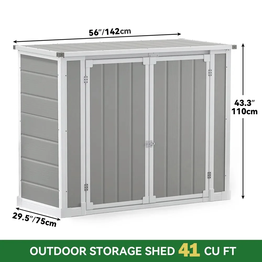 Resin Storage Shed, 41 Cubic Foot Small Outdoor Shed with 3 Doors and Floor, 306 Gallon Deck Box Waterproof