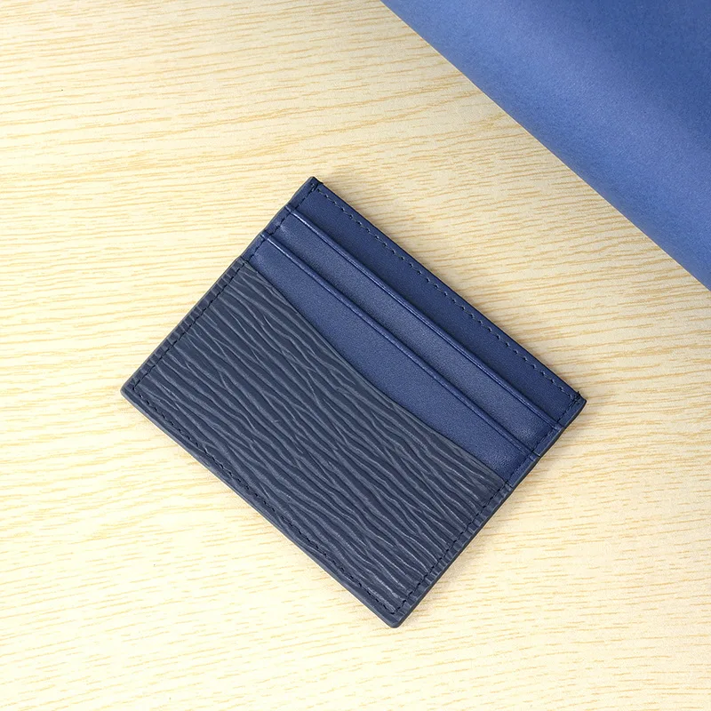 Elegant Water Ripple Cowhide Leather Card Holder - Anti-theft Wallet Case