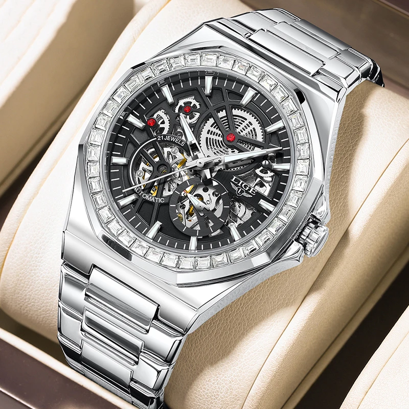 2026 LIGE New Men Watch Fashion Skeleton Waterproof Luminous Watch Men Outdoor Sports Automatic Mechanical Wrist Watches for Men