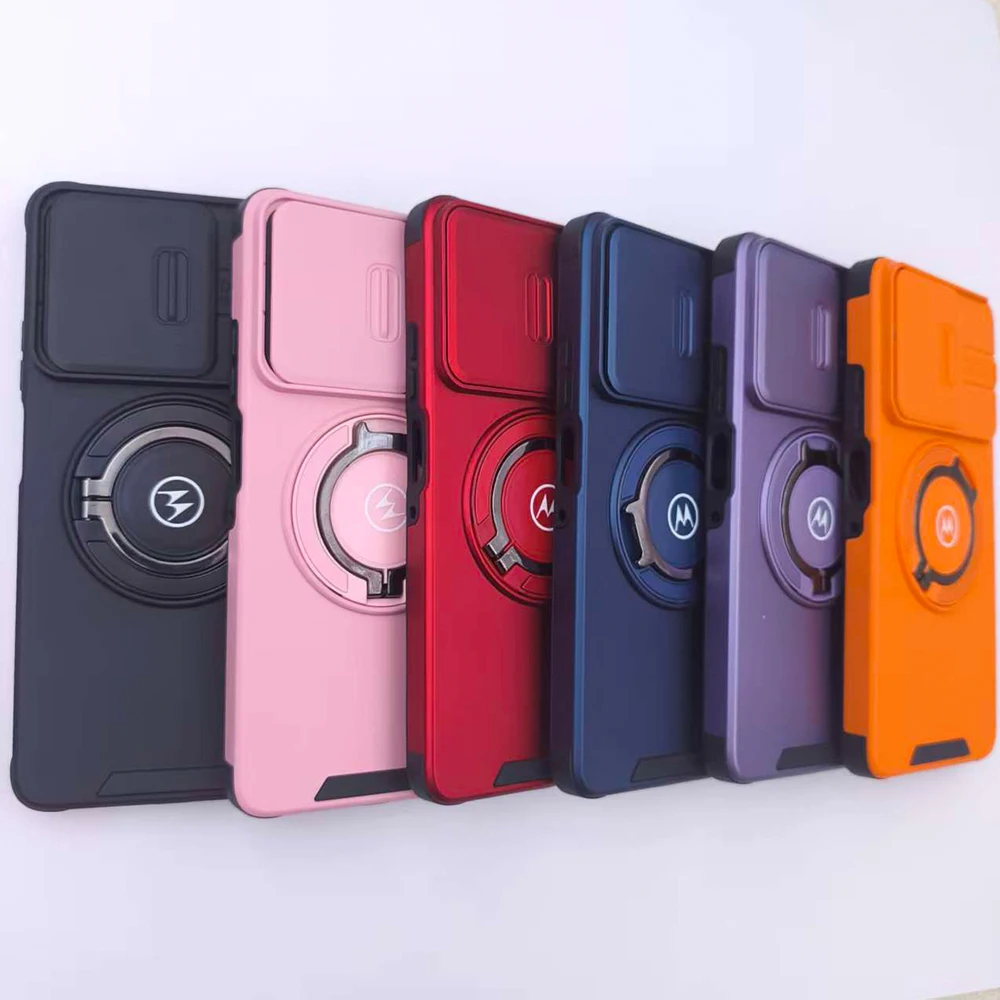 360 Degree Rotating Metal Ring Stand Case with Slide Camera Lens Protection and Shockproof Design
