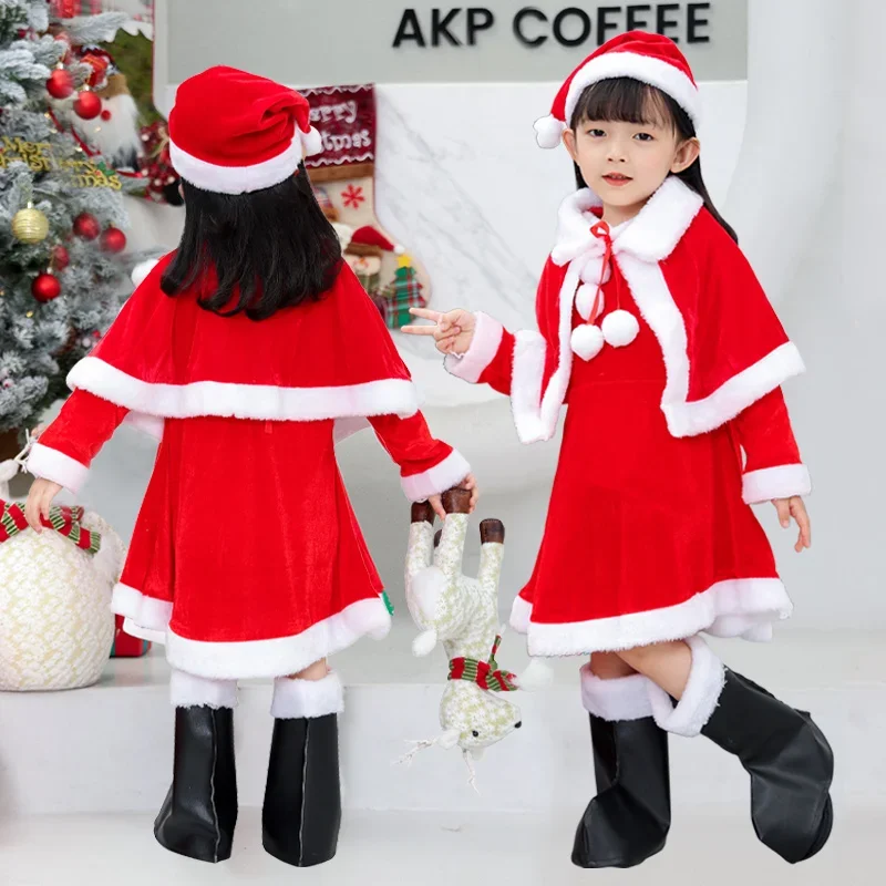 

2023 Kids Cute Red Snowman Santa Claus Costumes Christmas Princess Dress Carnival Party Fancy Suit