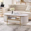 Modern Luxury Fluted Coffee Table, 48" Oval Coffees Tables with Drawer, Faux Marble Top, Curved Profile Design,Coffee Table 1